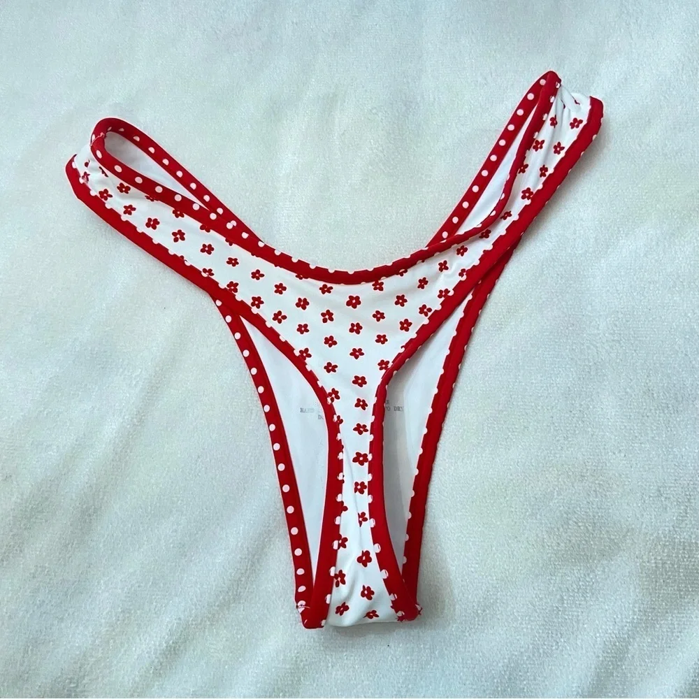 New! Frankie's Bikinis Red Floral Full Moon Micro Bikini Bottom S 1493